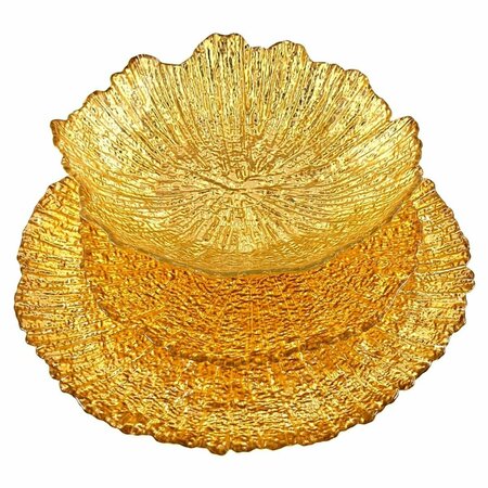 RED POMEGRANATE COLLECTION Coral Dinner Plate Set, Gold - 12 Piece 0782-1